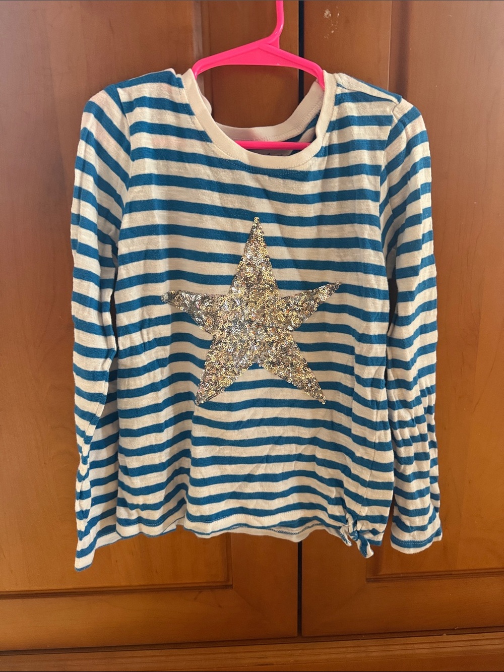 Girls' Blue & White Stripe Long-Sleeve Top with Sequin Star